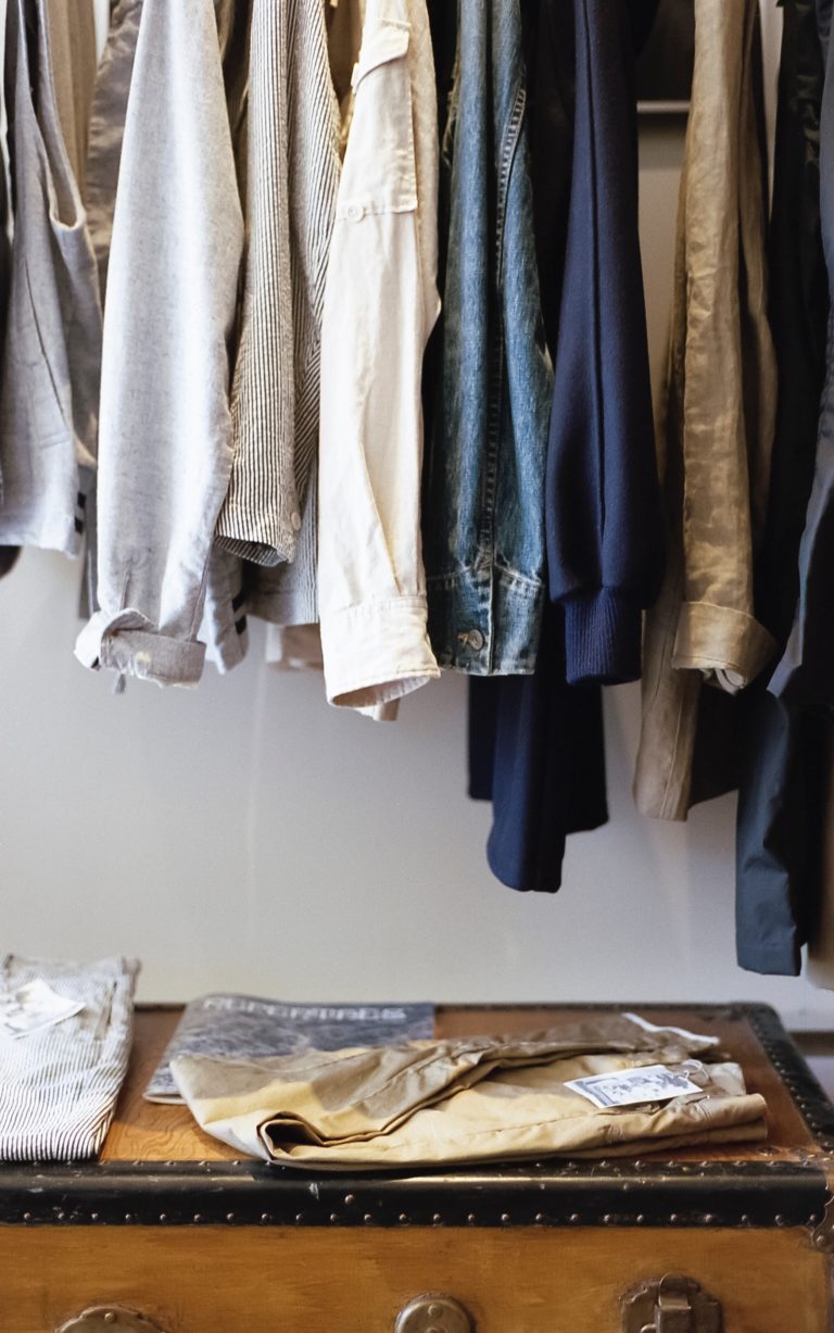 Clothing hanging on a rail